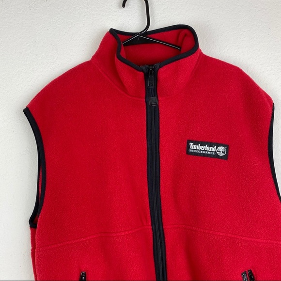 Vintage Timberland Polartec Red Full Zip Vest SZ L - Picture 4 of 10